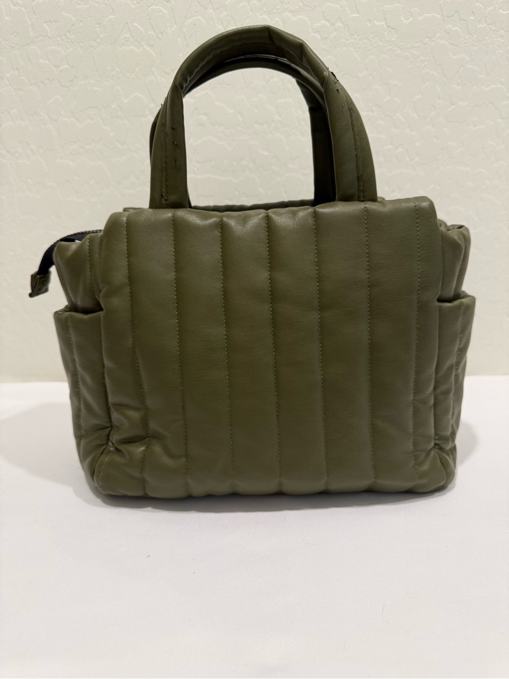 THINK ROYLN Paxton Faux Leather Quilted Mini Tote Bag Olive Green - Flawed